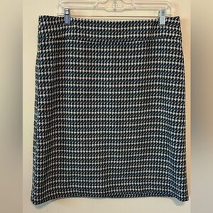 Talbots Wool Blend Houndstooth Pencil Skirt Teal Black Career Womens Size 12